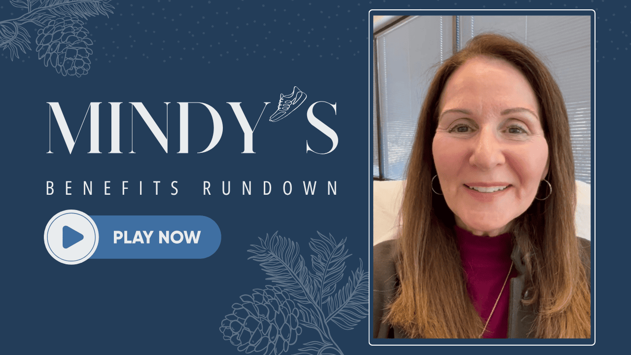 Graphic for Mindy’s Benefits Rundown December 2025 issue with a "Play Now" button.
