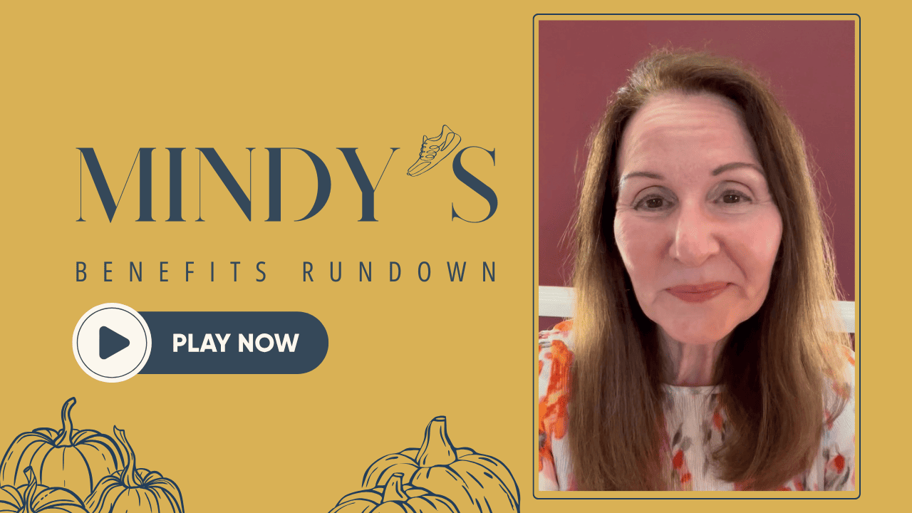 Graphic for Mindy’s Benefits Rundown November 2025 issue with a "Play Now" button.