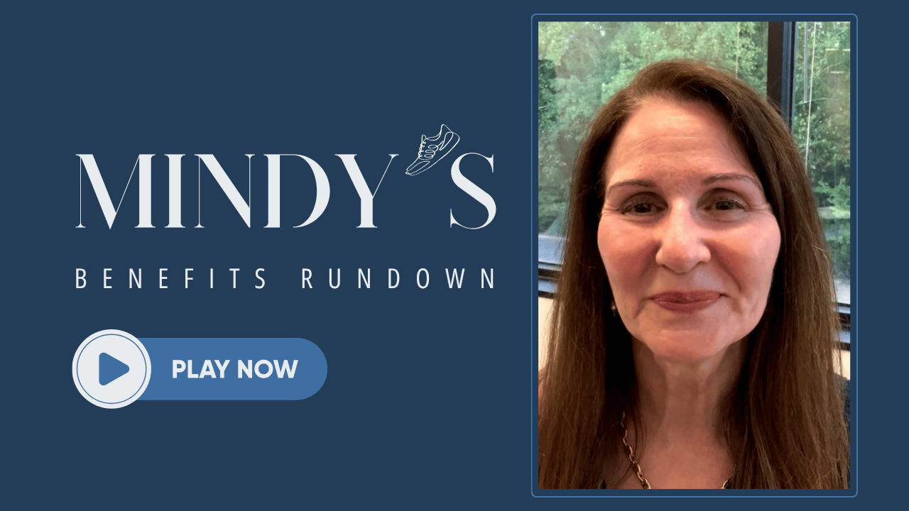 Graphic for Mindy’s Benefits Rundown September 2025 issue with a "Play Now" button.